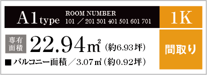 A1type ROOM NUMBER 101 ／ 201 301 401 501 601 701