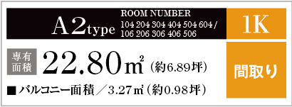 A2type ROOM NUMBER 104 204 304 404 504 604 / 106 206 306 406 506