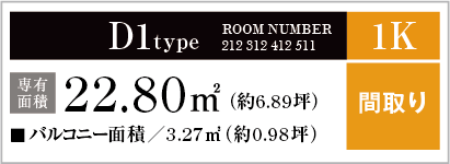 D1type ROOM NUMBER 212 312 412 511